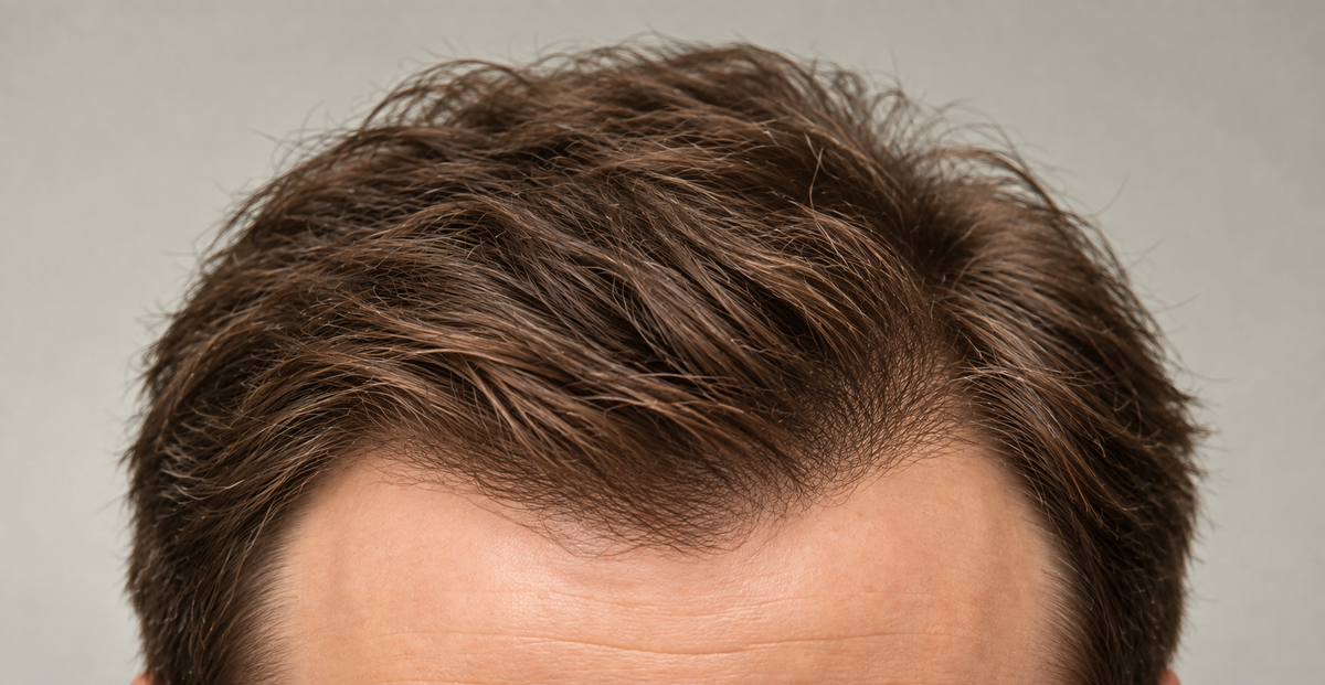 Close-up of a man’s hair and scalp, illustrating hair health in content about Brewer’s Yeast.