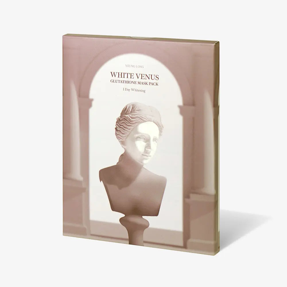White Venus Glutathione Mask Pack for 1-day brightening, featuring classical bust design