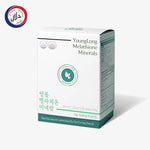 YoungLong Melathione Minerals supplement box with GMP certification, featuring zinc, selenium, and yeast extract for immune support