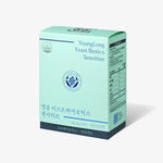 Box of YoungLong Yeast Biotics Sensitive probiotics supplement on a white background