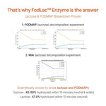 FodLac enzyme test results show effective lactose and FODMAP breakdown in scientific graphs.