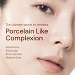 Porcelain like complexion with radiant glow, glutathione skin care for glass skin and tone up