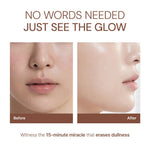 Before and after skin glow transformation showing radiant, smooth complexion in 15 minutes