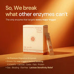 Digestive enzyme supplement box and stick pack with benefits for bloating, lactose sensitivity, gut health