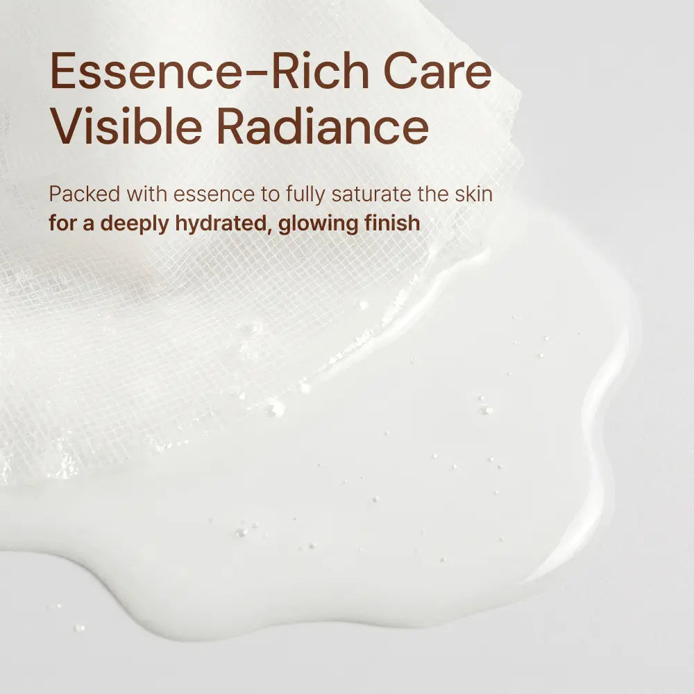 Essence-rich skincare mask with hydrating serum for radiant, glowing skin