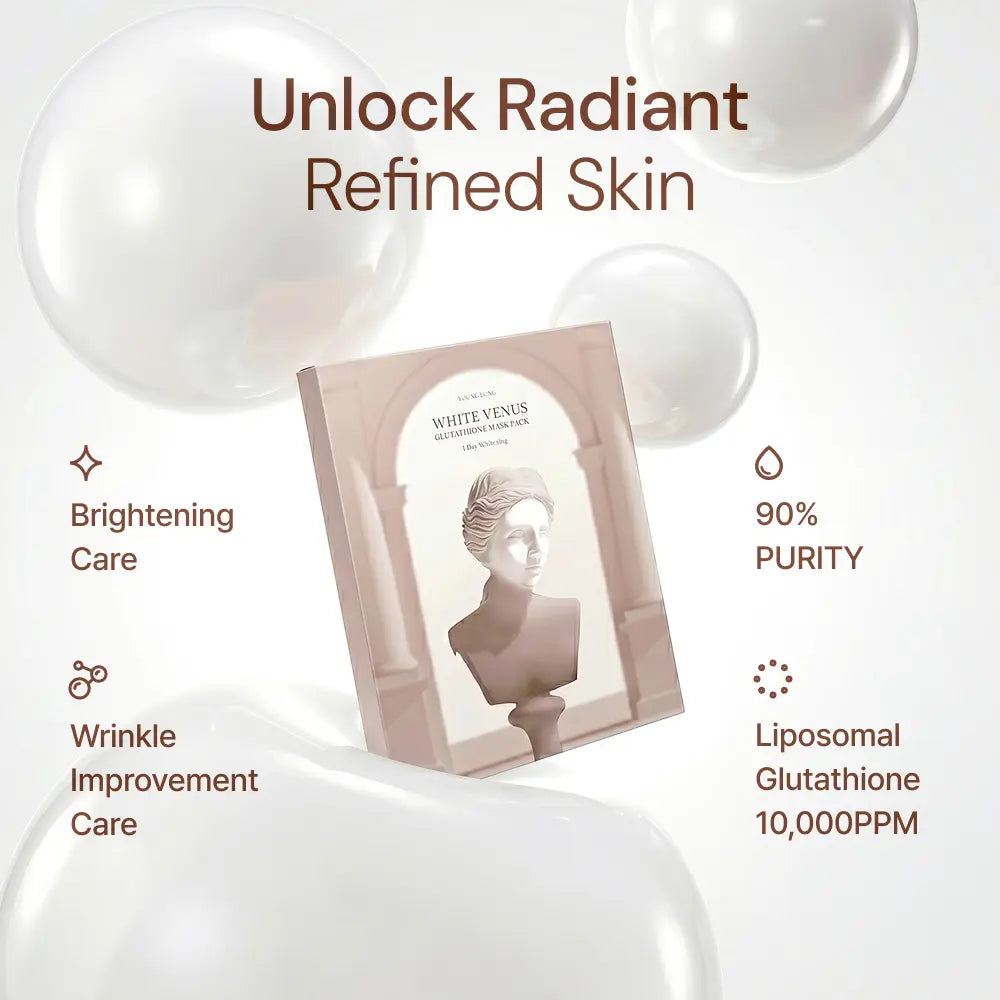 White Venus Glutathione Mask Pack for radiant, refined skin with 90% purity & 10,000PPM liposomal glutathione