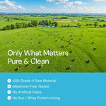 Aerial view of cows grazing on a lush green pasture, promoting pure, clean supplement ingredients.