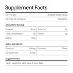 Supplement facts label with serving size, active ingredients, and suggested use for dietary tablets.