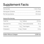 Supplement facts label showing nutrition and Golden Hibiscus Collagen 3,000 mg per serving